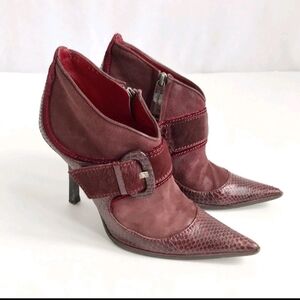 Claudio Merazzi Burgundy/Red Leather Point Toe Buckle Booties 35.5/5.5 Italy